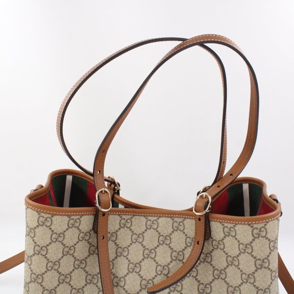 NWD Gucci GG Emblem Small Tote Bag in Beige & Dark Brown with Removable Straps - Picture 6 of 13